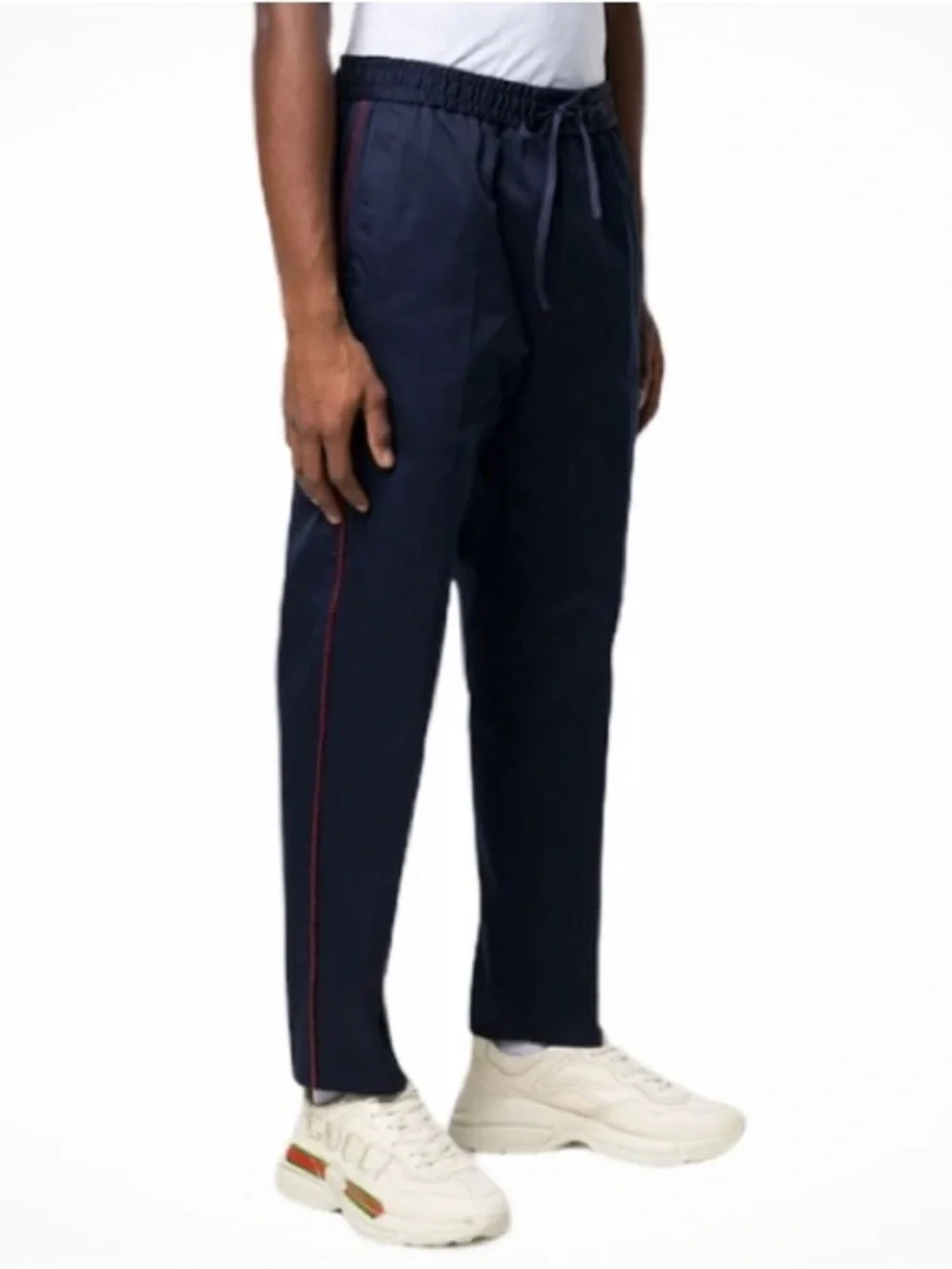 Gucci Navy Drawstring Pants red and blue pipe down side size 48